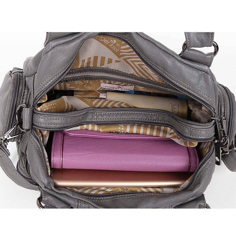 Grey Leather Crossbody Shoulder Bag
