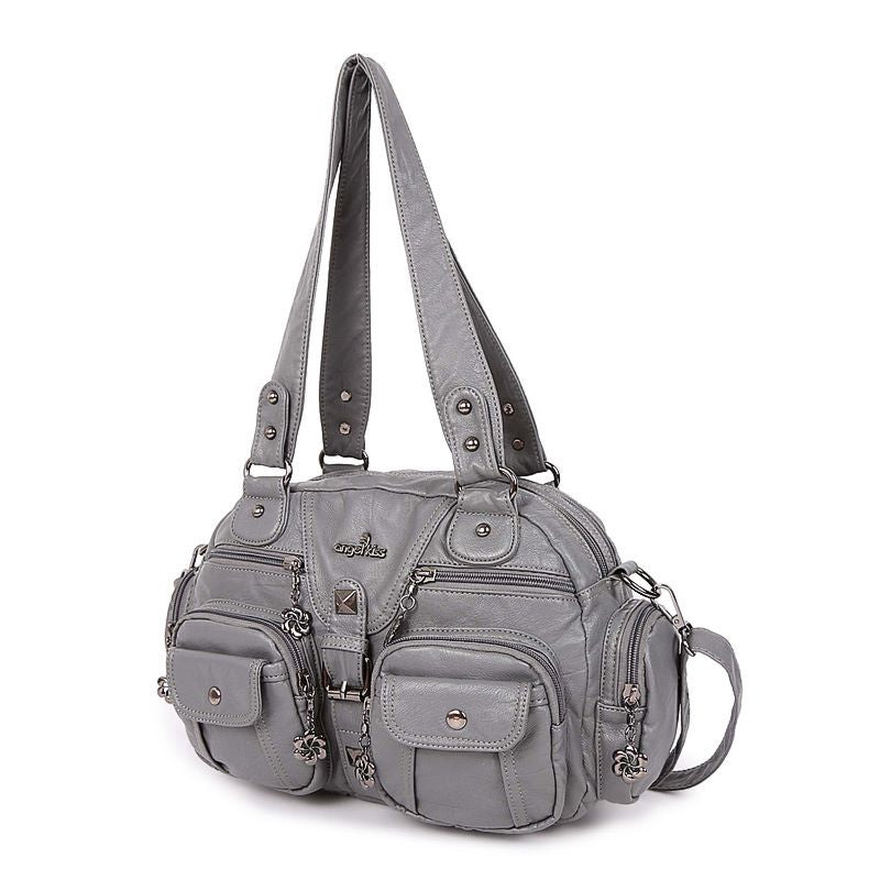 Grey Leather Crossbody Shoulder Bag