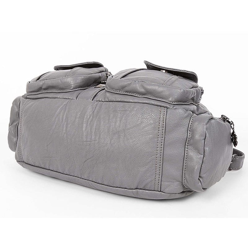 Grey Leather Crossbody Shoulder Bag