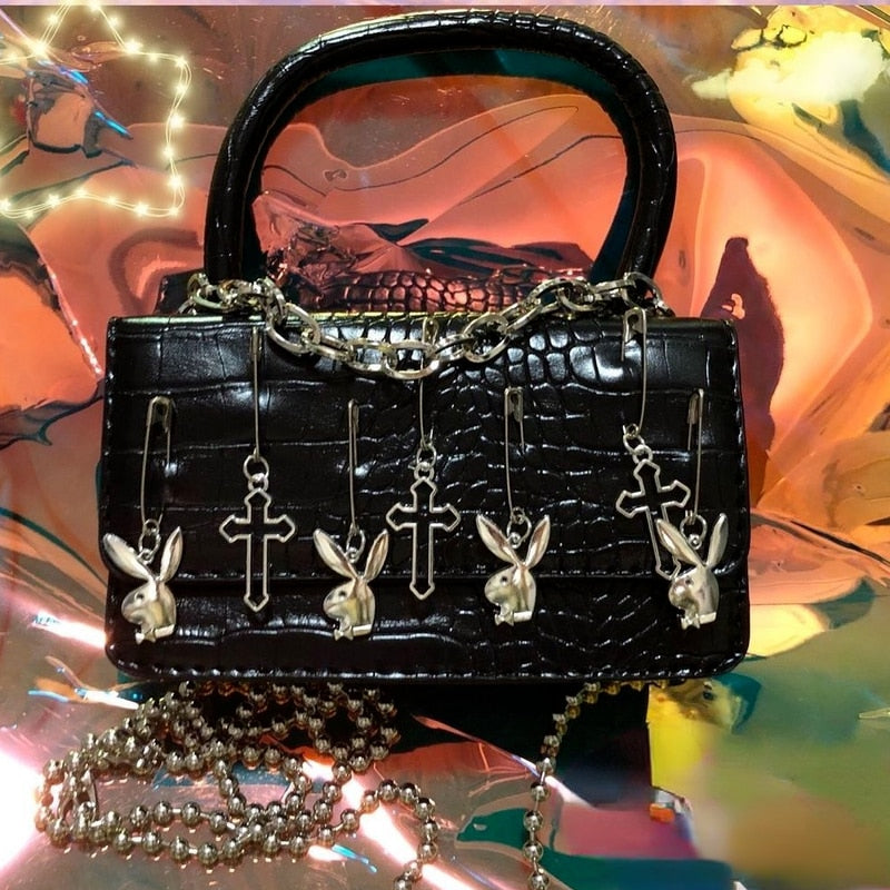 Leather Bunny Satchel Shoulder Bag